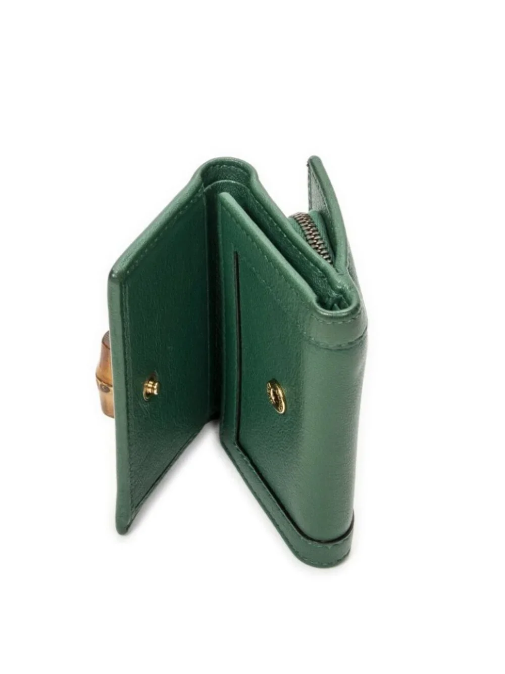 ★SOLD★ Gucci GG Diana Bamboo Trifold Wallet Green Calfskin Leather - Picture 10 of 15